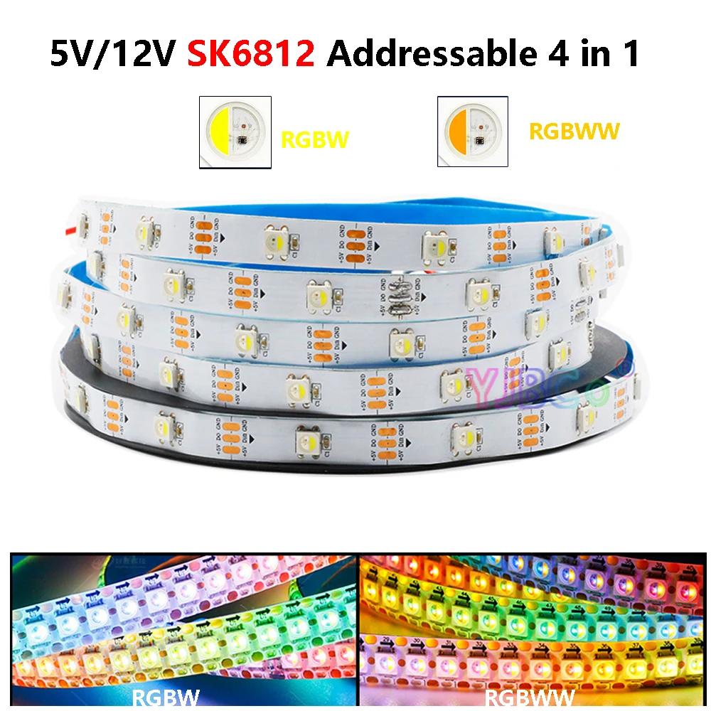 SK6812 RGBW RGBWW LED Ʈ,  ּ   LED  , 4 in 1, DC 5V, 12V,  WS2812B, 60 LED/m, IP30 65 67